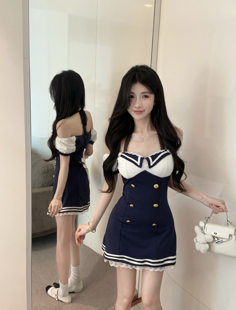 Low-cut bottoming Woolen dress sexy short dress