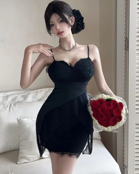 Irregular sling sexy splice gauze dress