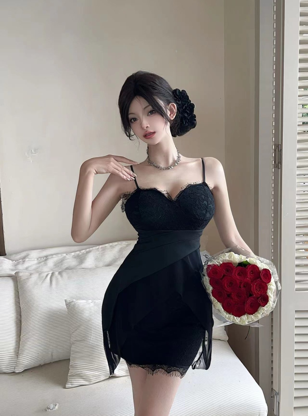 Irregular sling sexy splice gauze dress