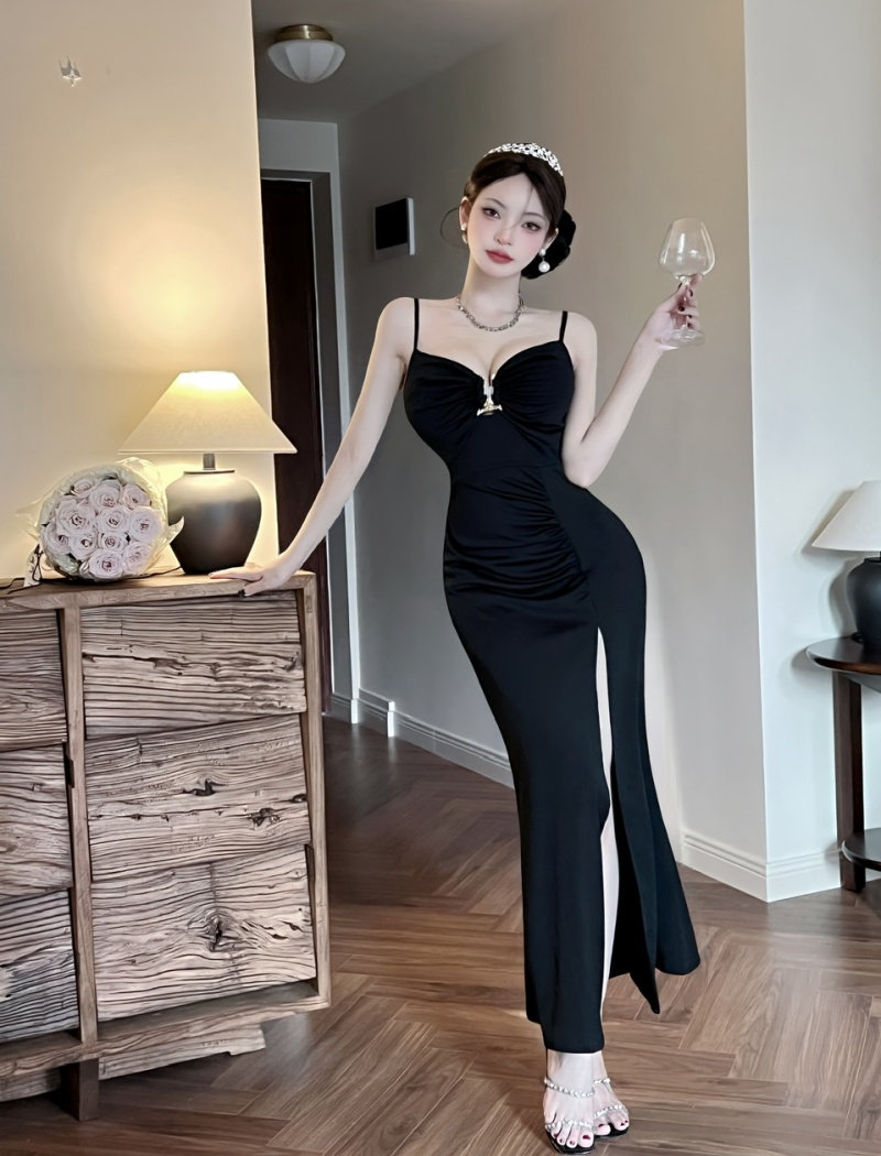 High slit sexy sling long bottoming dress