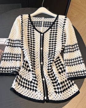 Knitted mixed colors cardigan summer V-neck smock for women
