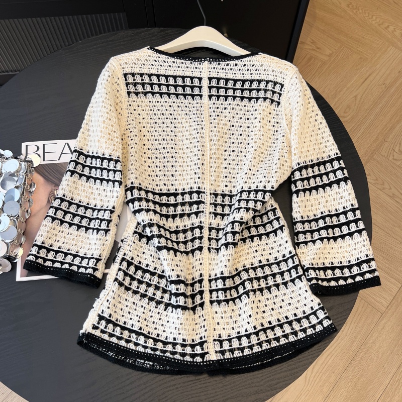 Knitted mixed colors cardigan summer V-neck smock for women