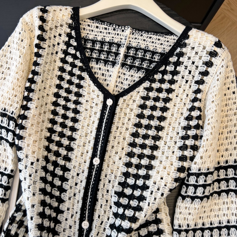 Knitted mixed colors cardigan summer V-neck smock for women