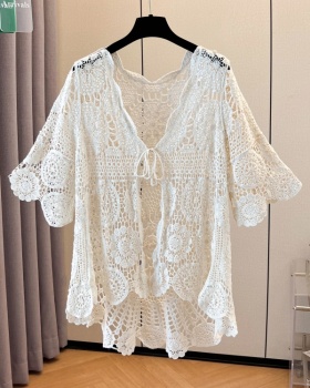 Knitted ice silk sun shirt hollow smock for women