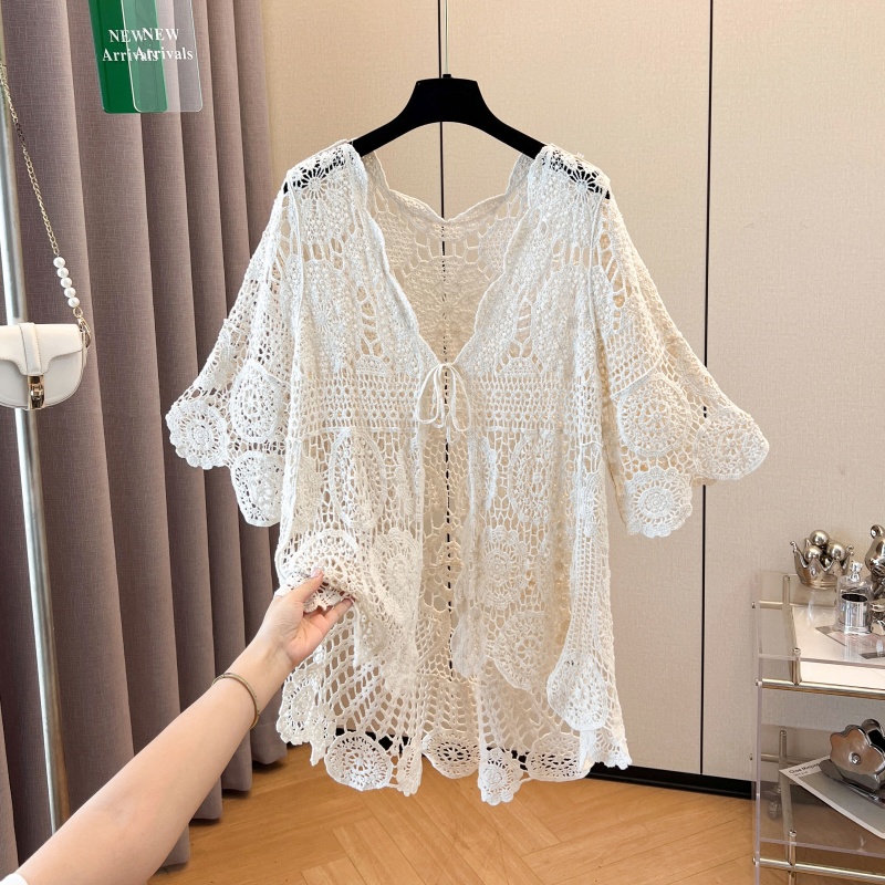 Knitted ice silk sun shirt hollow smock for women