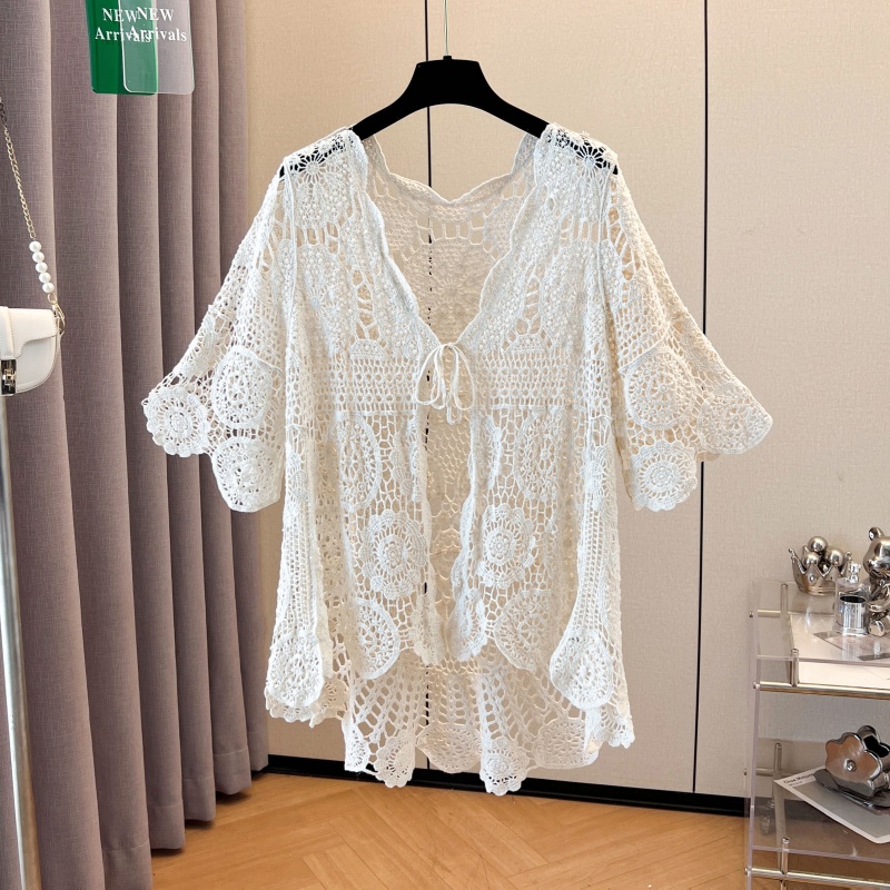 Knitted ice silk sun shirt hollow smock for women