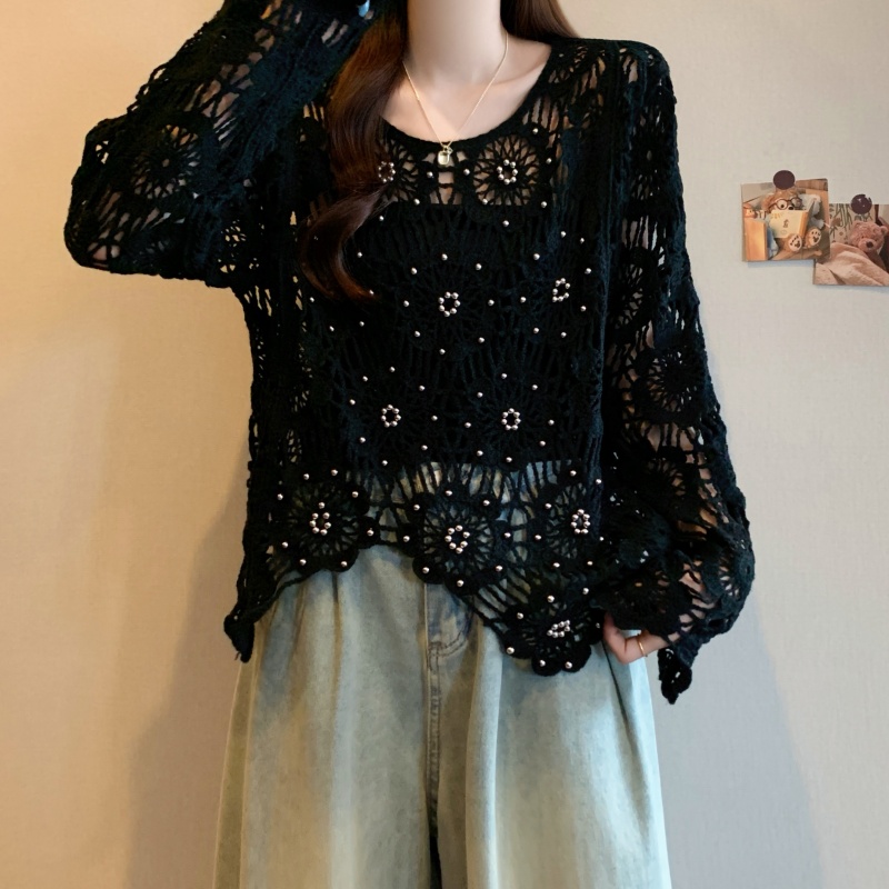 Outside the ride autumn tops hollow long sleeve smock