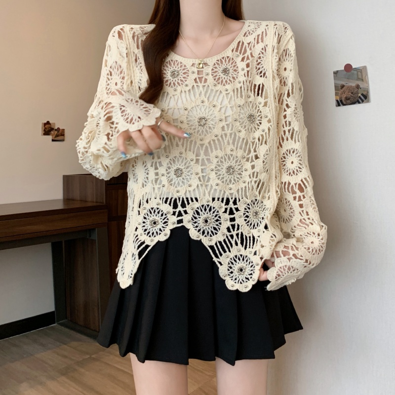 Outside the ride autumn tops hollow long sleeve smock