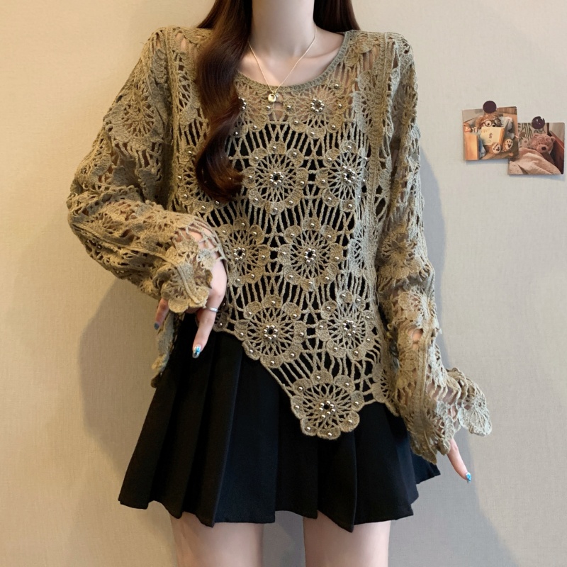 Outside the ride autumn tops hollow long sleeve smock