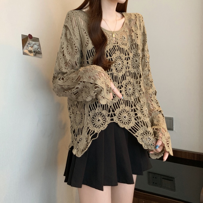 Outside the ride autumn tops hollow long sleeve smock