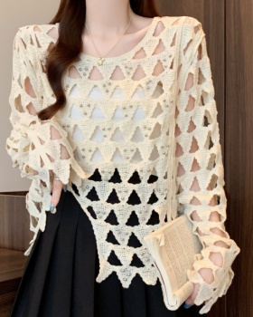 Long sleeve large yard autumn smock pearl short crochet tops