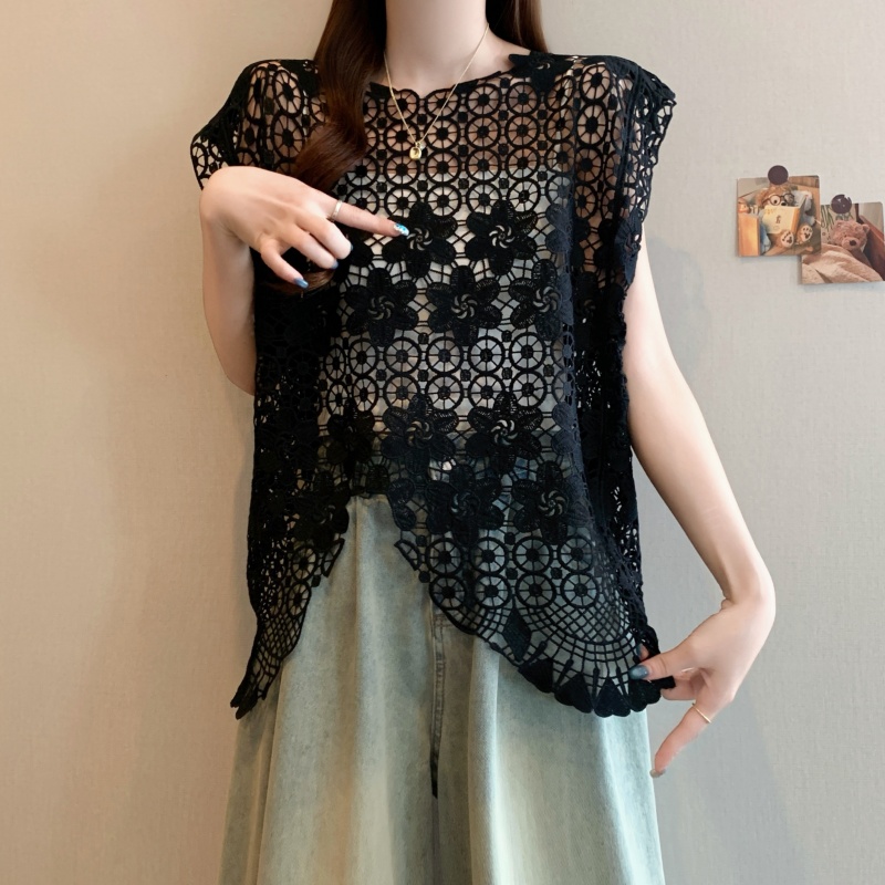 Irregular temperament tops crochet hollow shirt for women