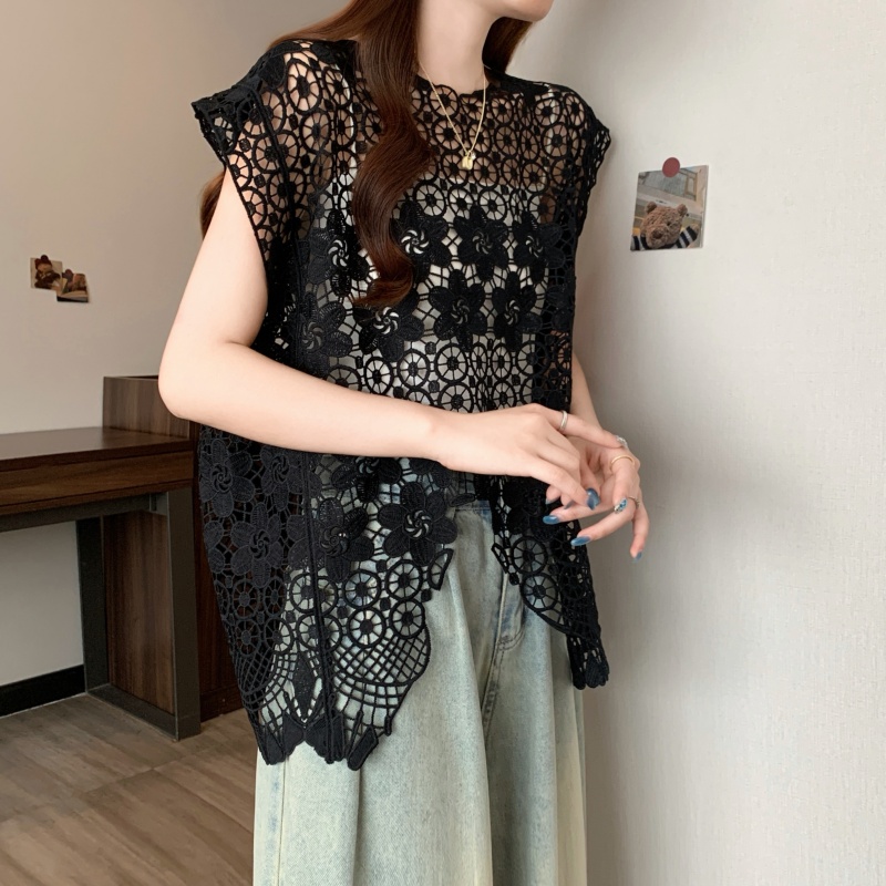 Irregular temperament tops crochet hollow shirt for women