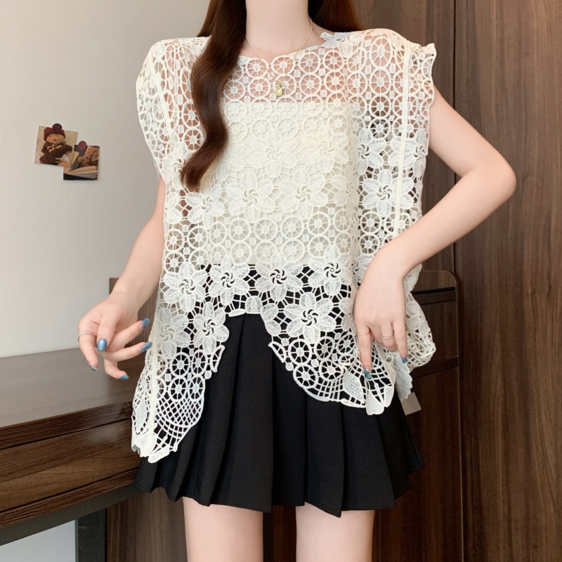 Irregular temperament tops crochet hollow shirt for women
