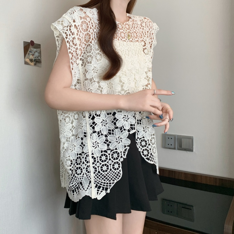 Irregular temperament tops crochet hollow shirt for women