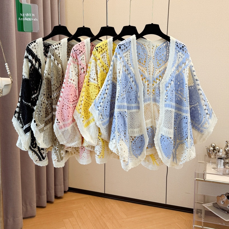 Summer bat sleeve cardigan loose hollow tops for women
