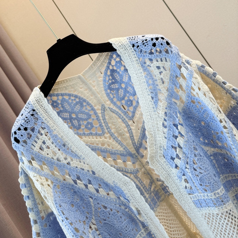 Summer bat sleeve cardigan loose hollow tops for women