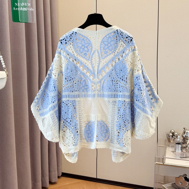 Summer bat sleeve cardigan loose hollow tops for women