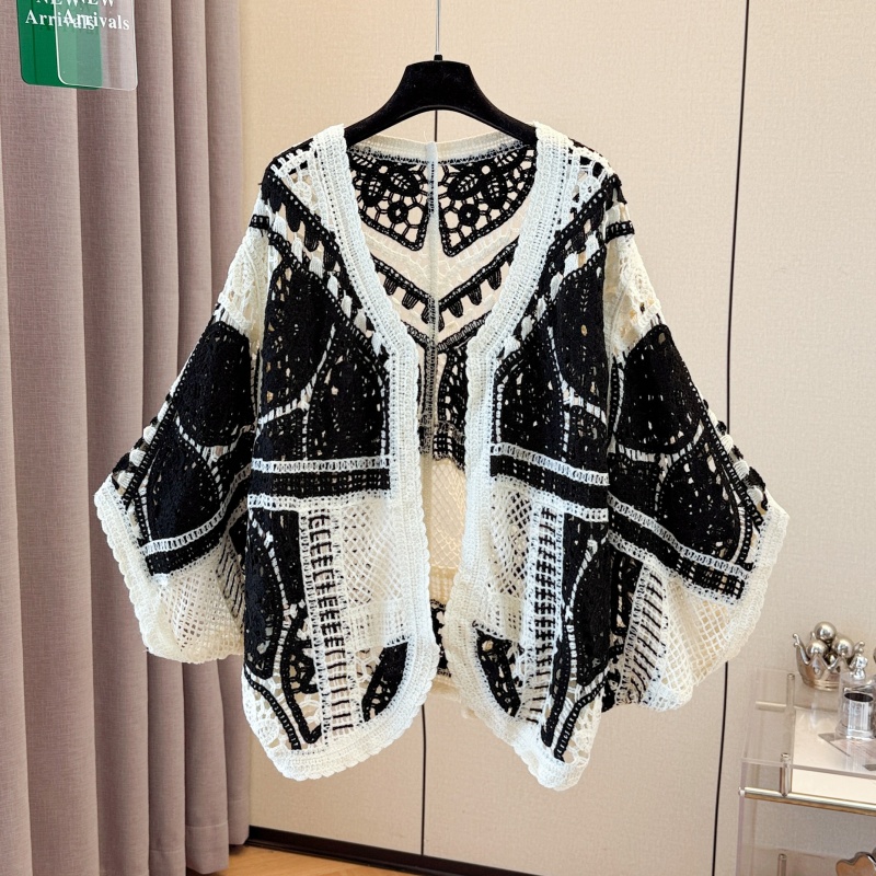 Summer bat sleeve cardigan loose hollow tops for women