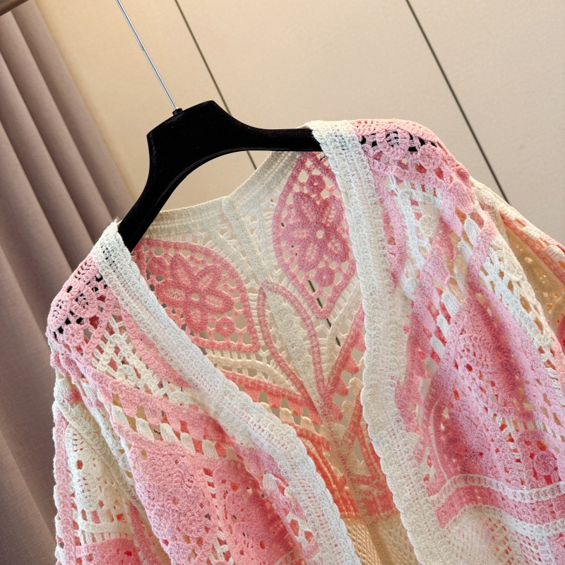 Summer bat sleeve cardigan loose hollow tops for women