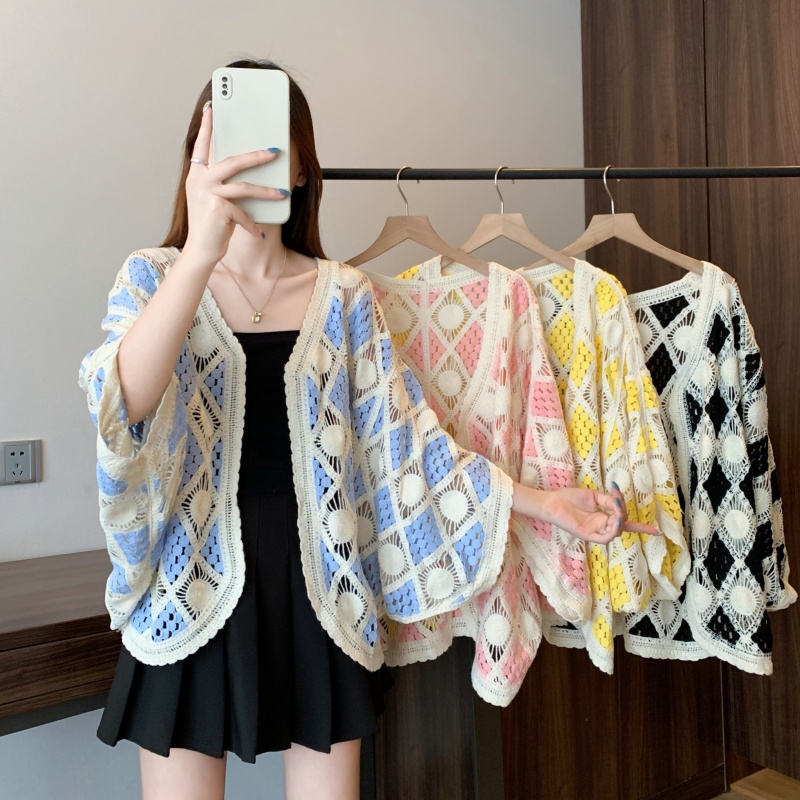 Long sleeve vacation tops crochet cardigan for women