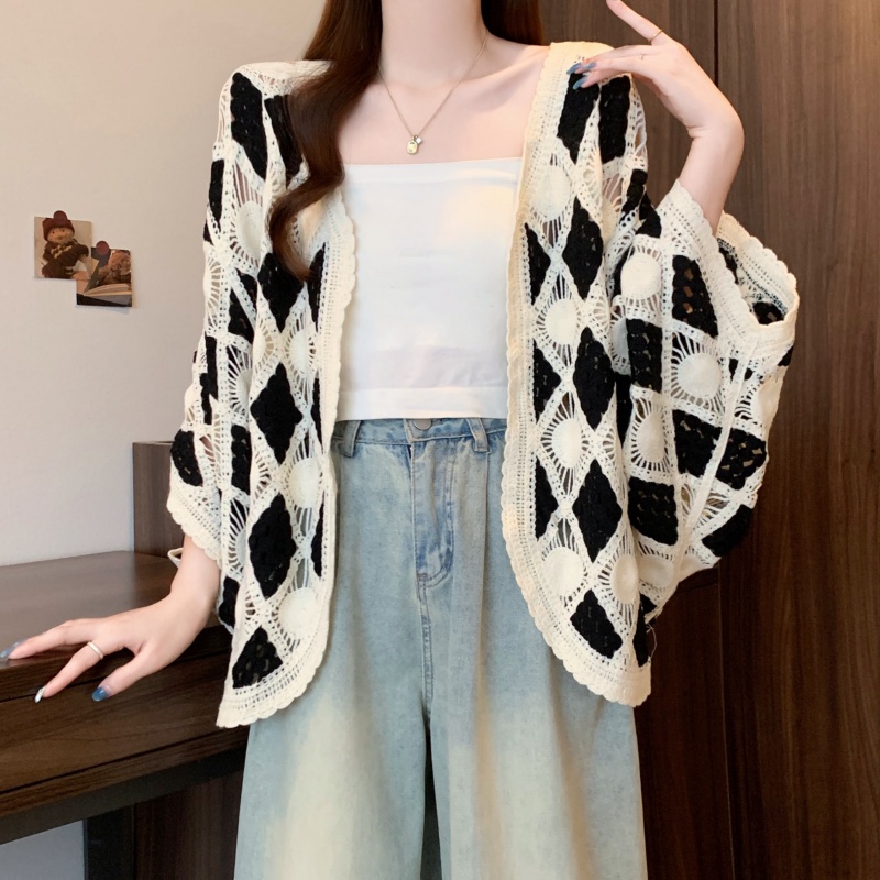 Long sleeve vacation tops crochet cardigan for women
