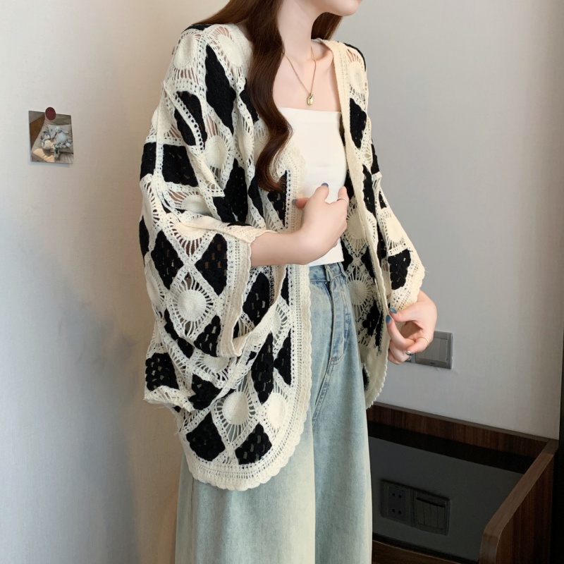Long sleeve vacation tops crochet cardigan for women