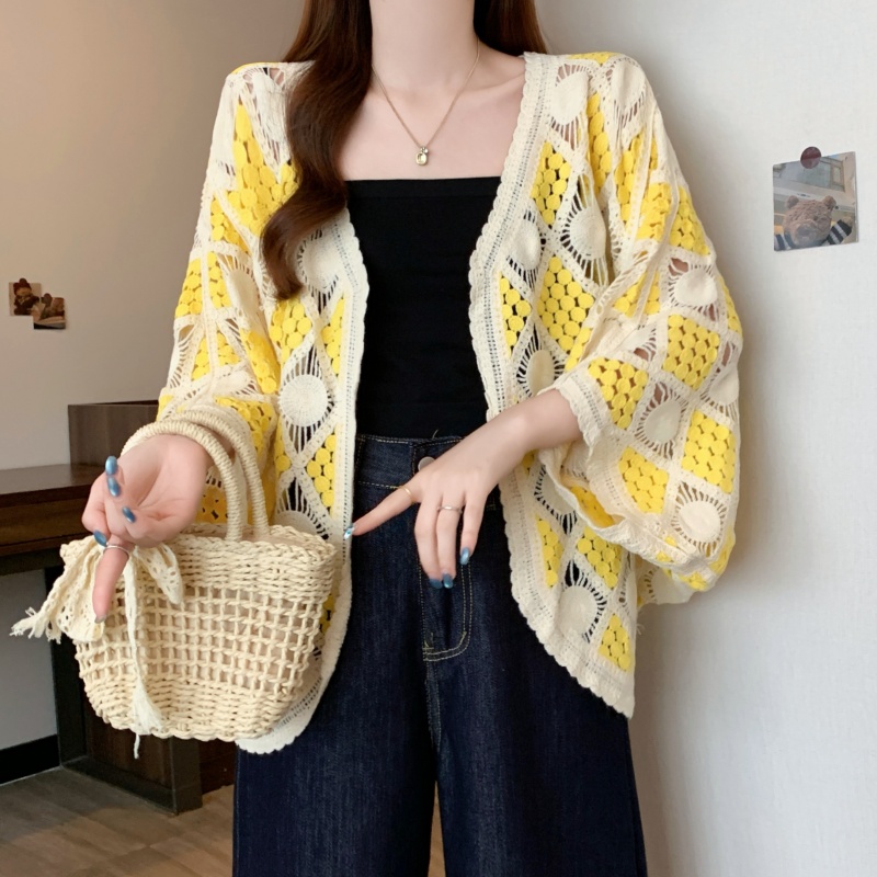 Long sleeve vacation tops crochet cardigan for women