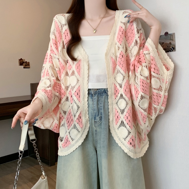 Long sleeve vacation tops crochet cardigan for women