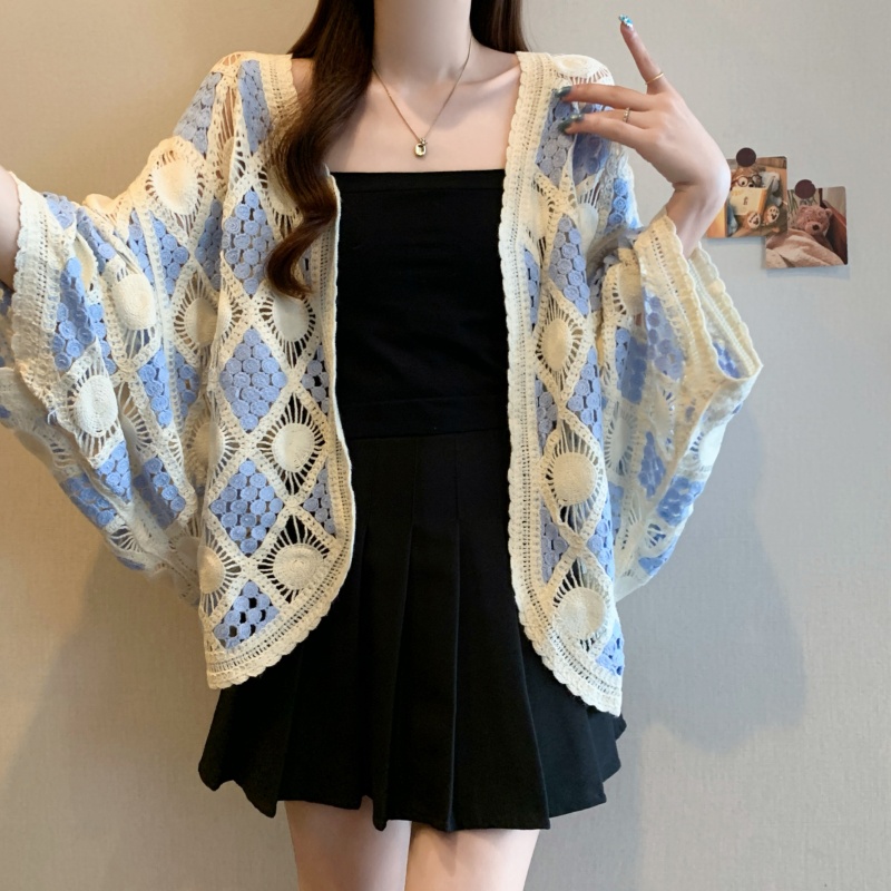 Long sleeve vacation tops crochet cardigan for women