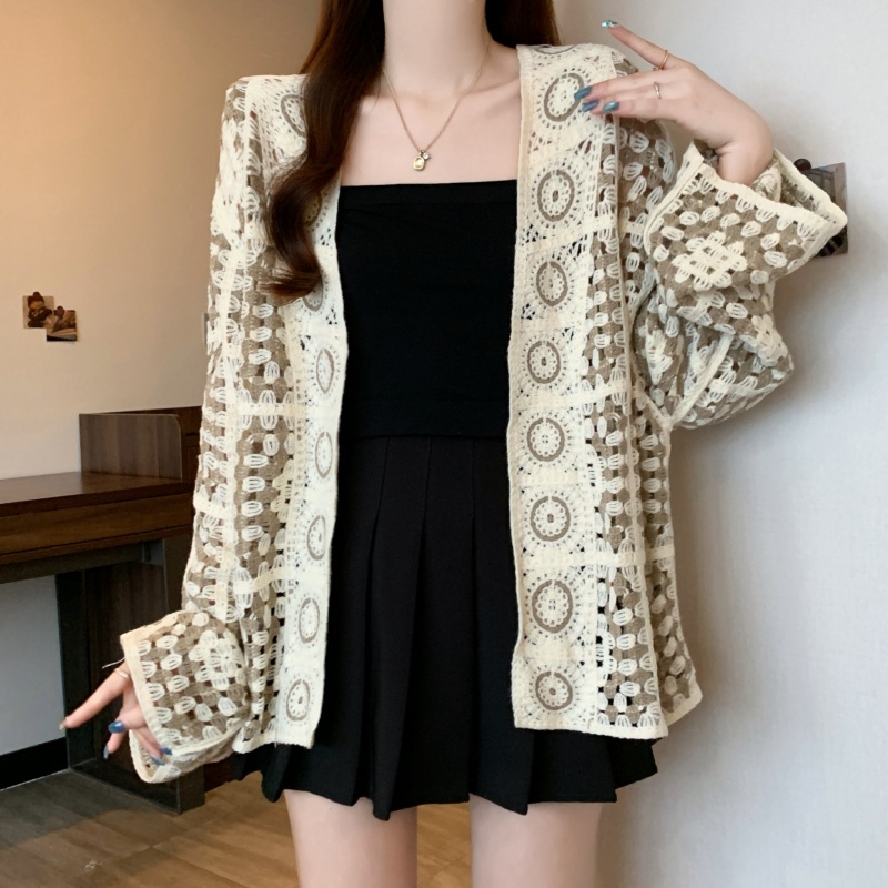 Long sleeve hollow smock large yard tops for women