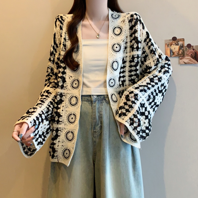Long sleeve hollow smock large yard tops for women