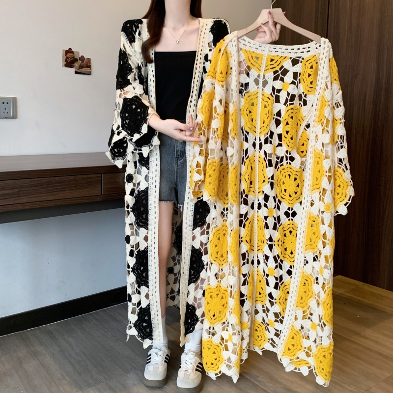 Crochet knitted coat retro Bohemian style cardigan for women