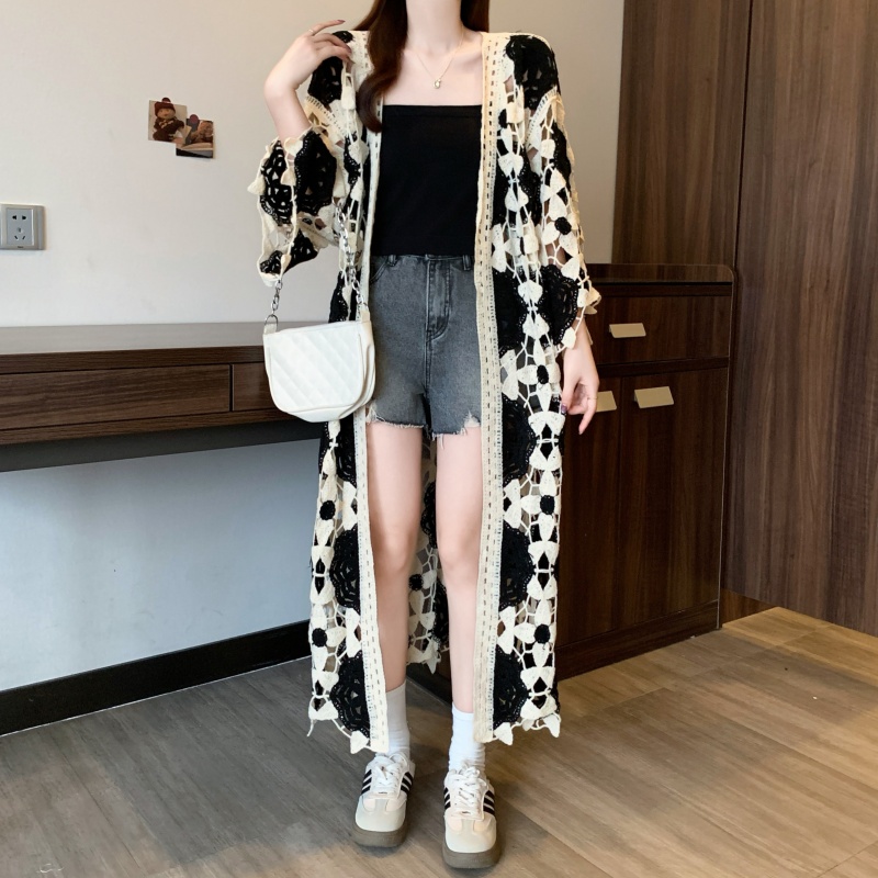 Crochet knitted coat retro Bohemian style cardigan for women