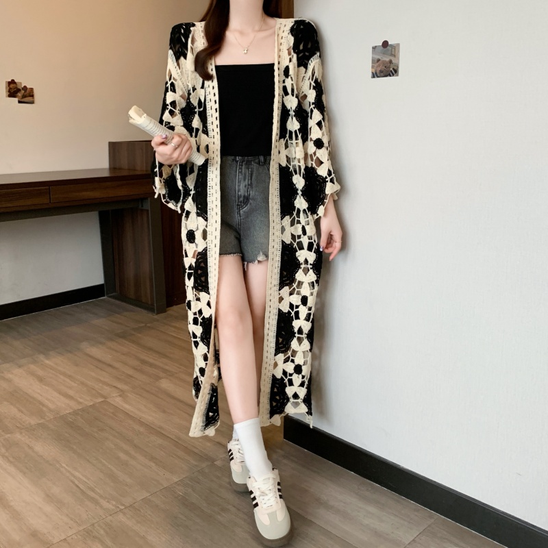Crochet knitted coat retro Bohemian style cardigan for women