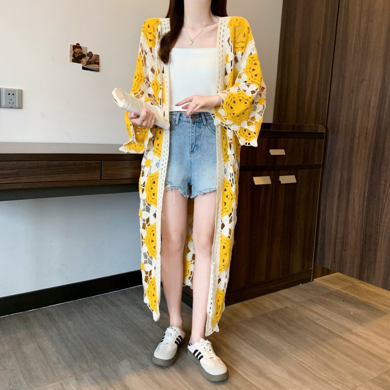 Crochet knitted coat retro Bohemian style cardigan for women