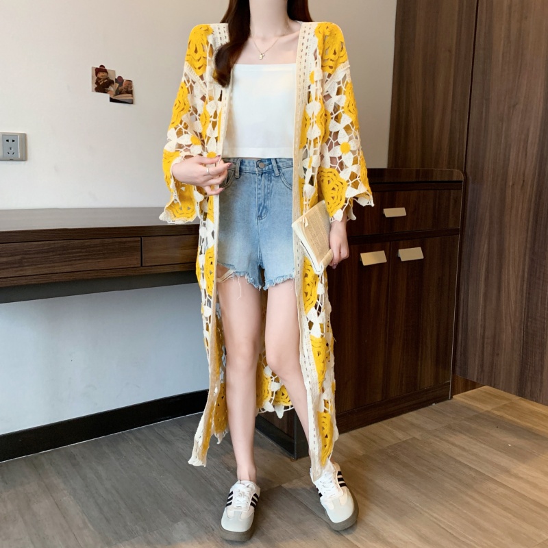 Crochet knitted coat retro Bohemian style cardigan for women