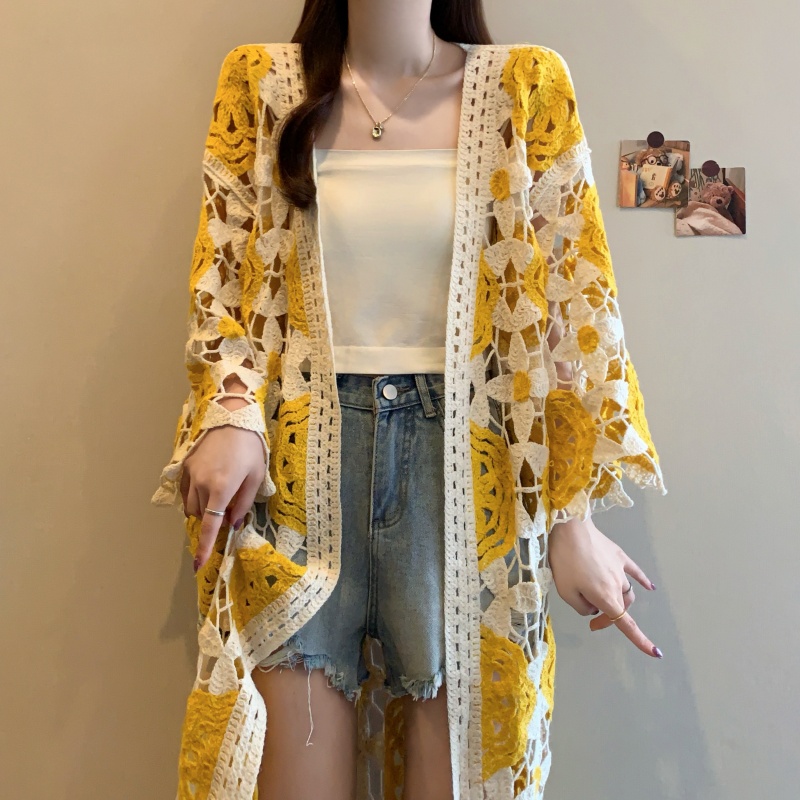 Crochet knitted coat retro Bohemian style cardigan for women