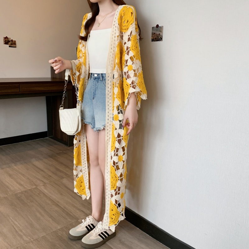 Crochet knitted coat retro Bohemian style cardigan for women