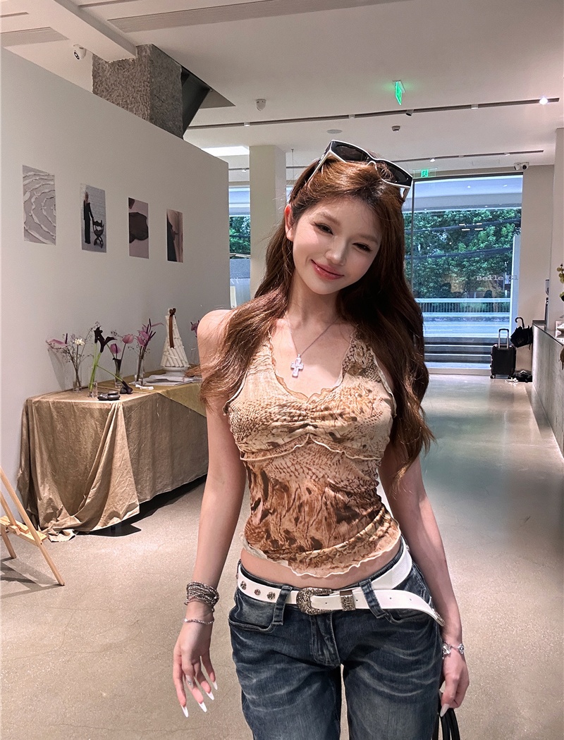Gauze low-waist American style tops slim sexy vest a set for women