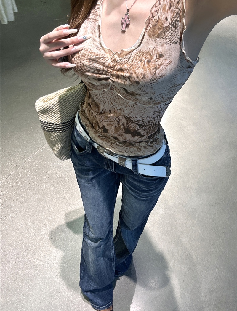 Gauze low-waist American style tops slim sexy vest a set for women