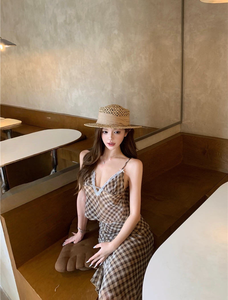 Summer thin short skirt V-neck retro tops a set for women
