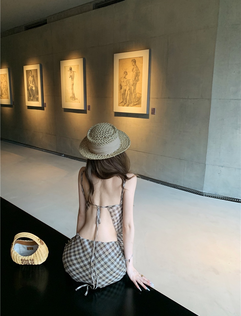 Summer thin short skirt V-neck retro tops a set for women