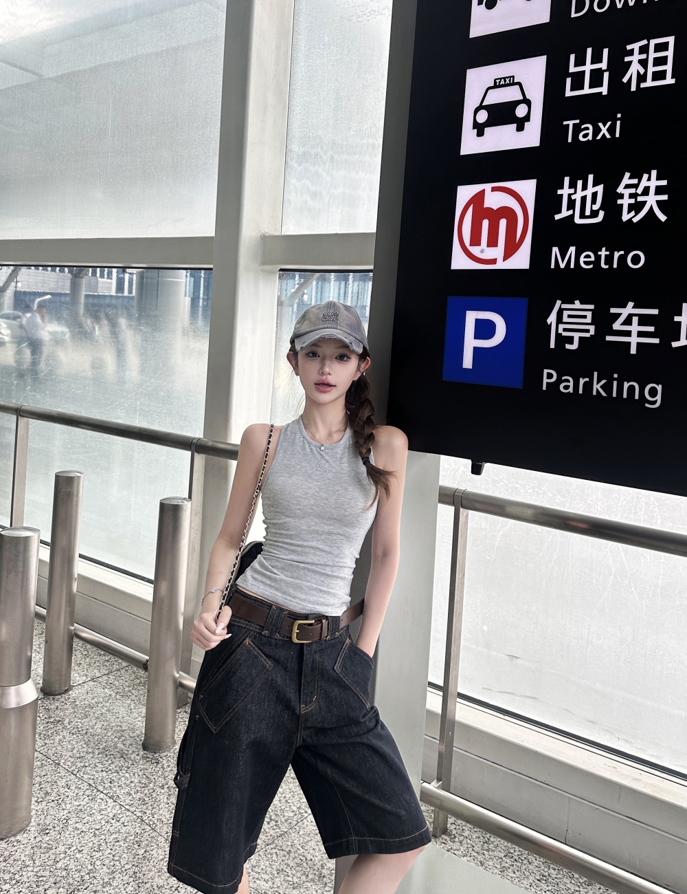 Knitted retro loose vest straight short tops a set for women