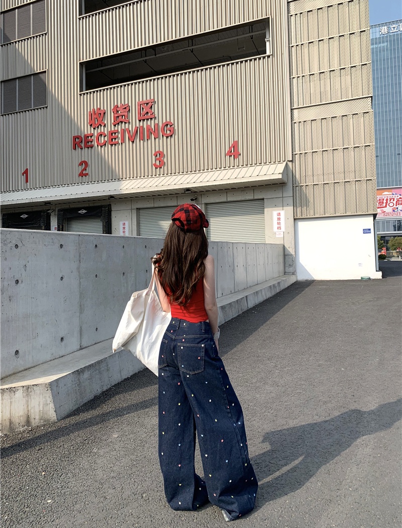 Flowers colors wide leg pants loose jeans for women