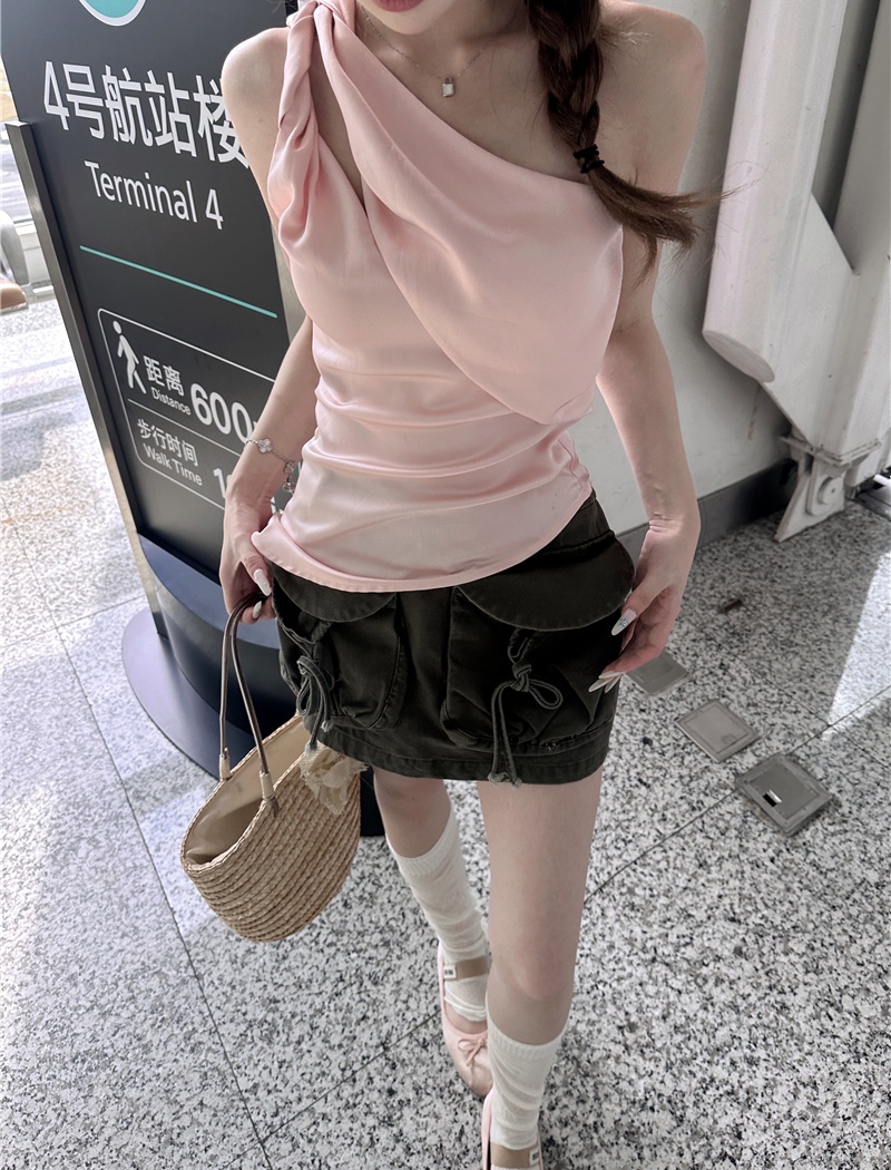 Retro skirt sloping shoulder work clothing a set for women