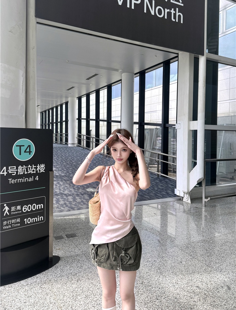Retro skirt sloping shoulder work clothing a set for women