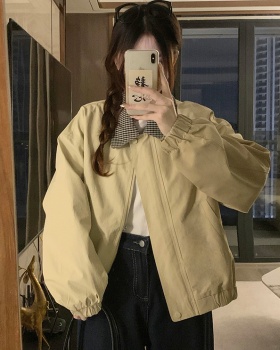 Plaid retro Casual jacket khaki lapel tops