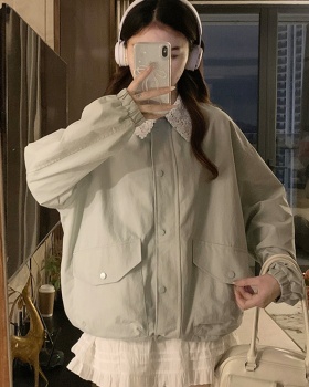 Lapel lace Korean style windbreaker short loose Casual coat