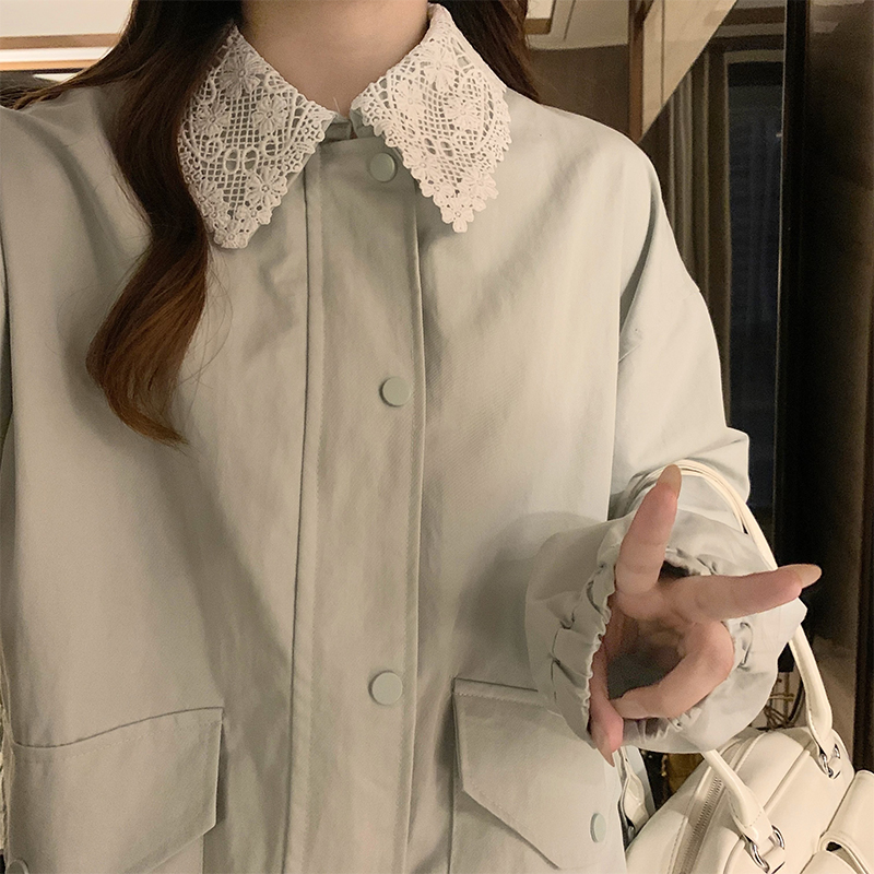 Lapel lace Korean style windbreaker short loose Casual coat